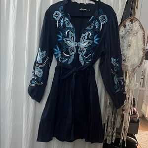 Embroidered Navy and Blue Dress